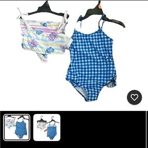 Blue Checkered One-Piece Swimsuit & stitch swimsuit size 4 & 4/5